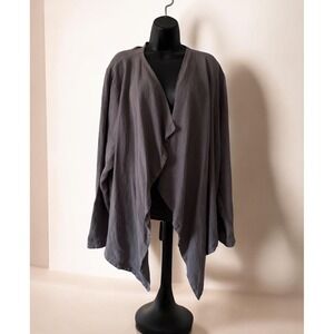 Bryn Walker Linen Open Waterfall Cardigan Gray Minimalist Lagenlook Boho 1X